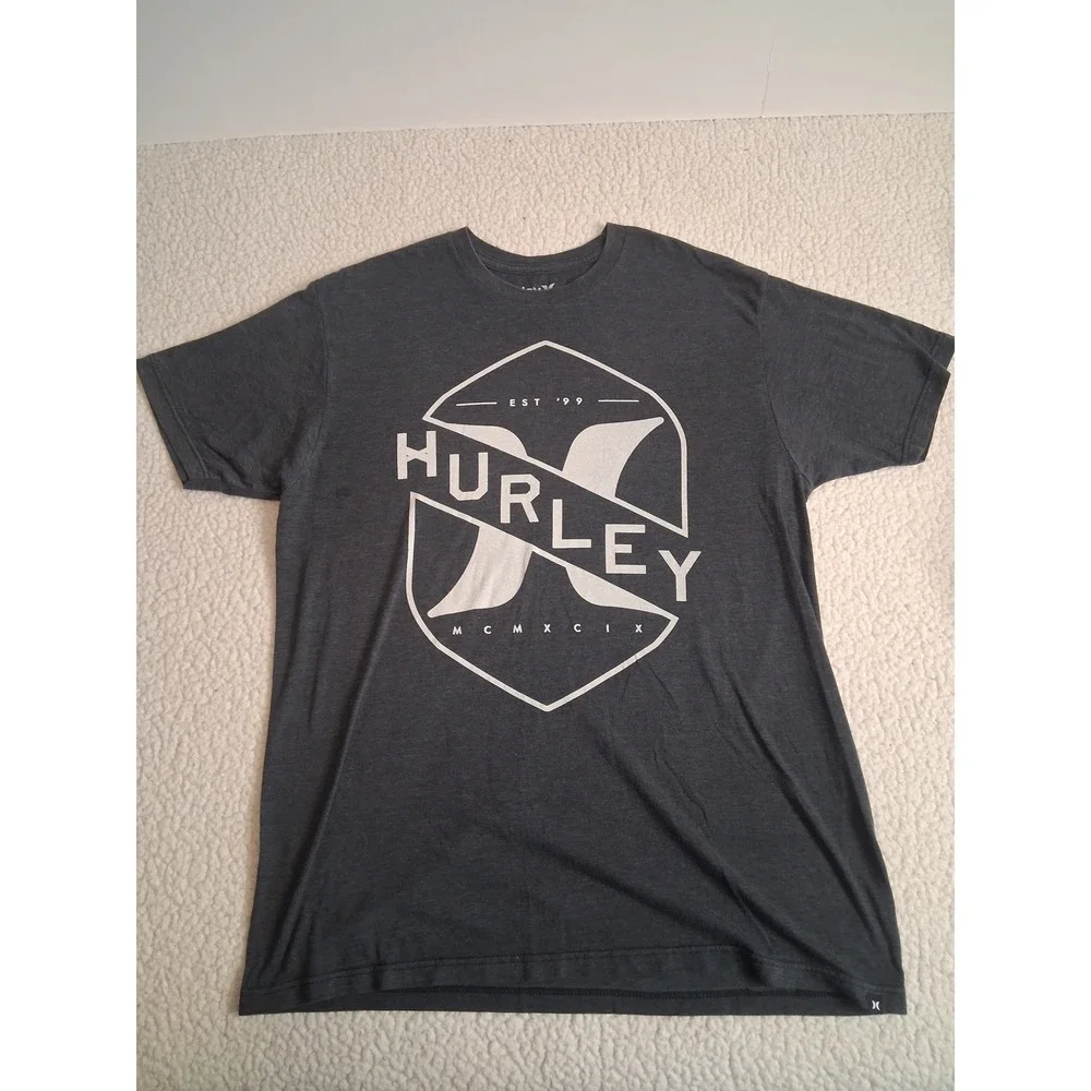 Hurley Mens Premium Fit Graphic T-Shirt Charcoal Grey Large Logo Est 99 Tee L